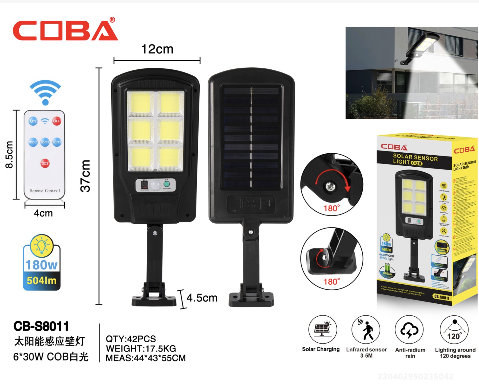 Lampa solara COBA CB-S8011-6COB