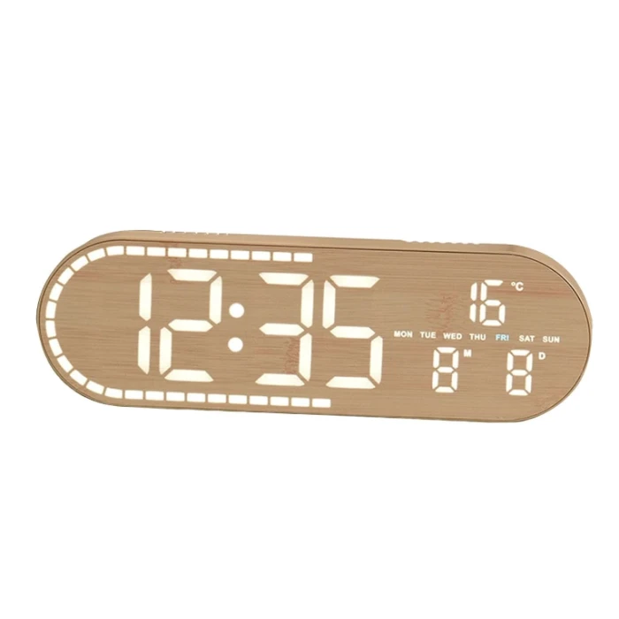 Ceas digital de birou 8053, LED, alarmă și temperatură, aspect lemn