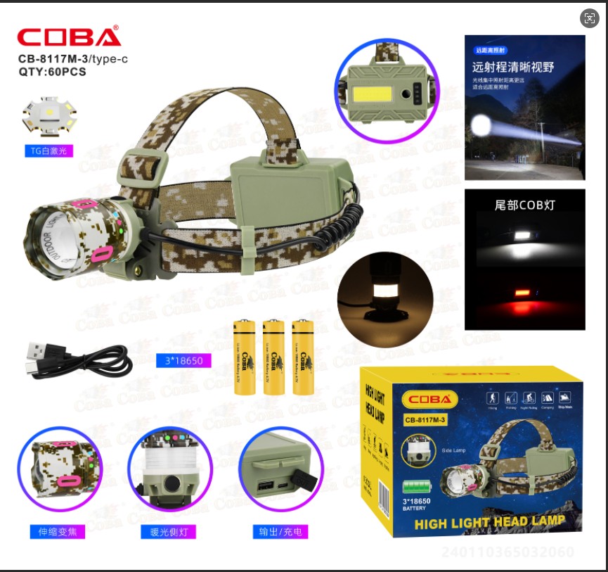 Lanterna de cap COBA CB-8117M-3-TG