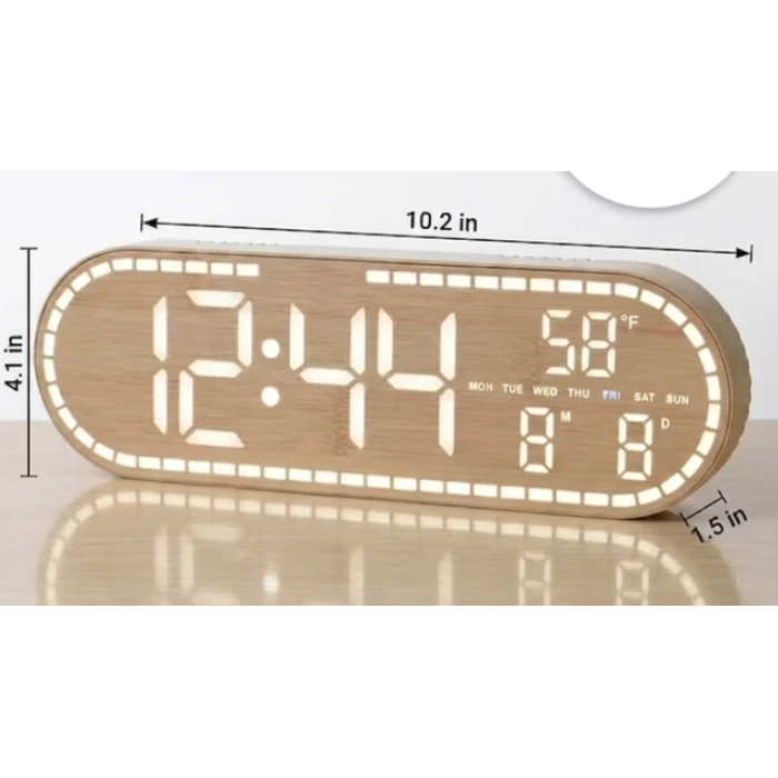 Ceas digital de birou 8053, LED, alarmă și temperatură, aspect lemn