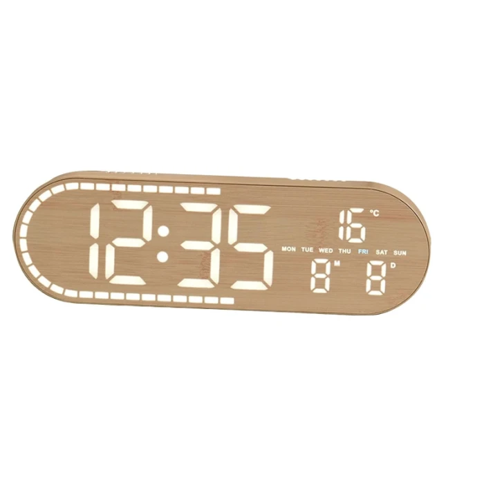Ceas digital de birou 8053, LED, alarmă și temperatură, aspect lemn