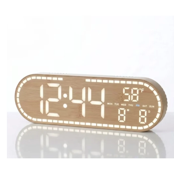 Ceas digital de birou 8053, LED, alarmă și temperatură, aspect lemn