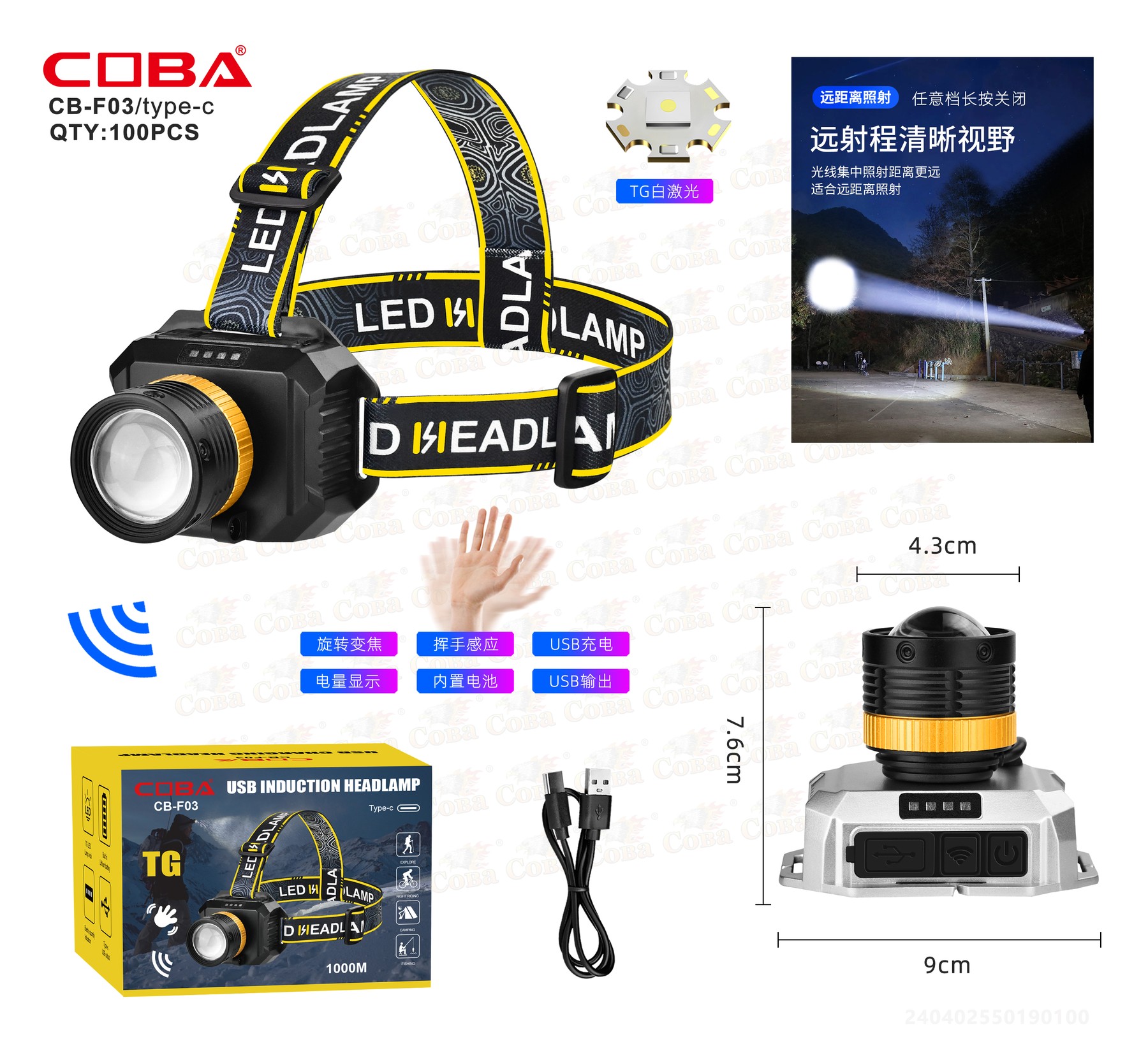 Lanterna de cap COBA CB-F03-TG