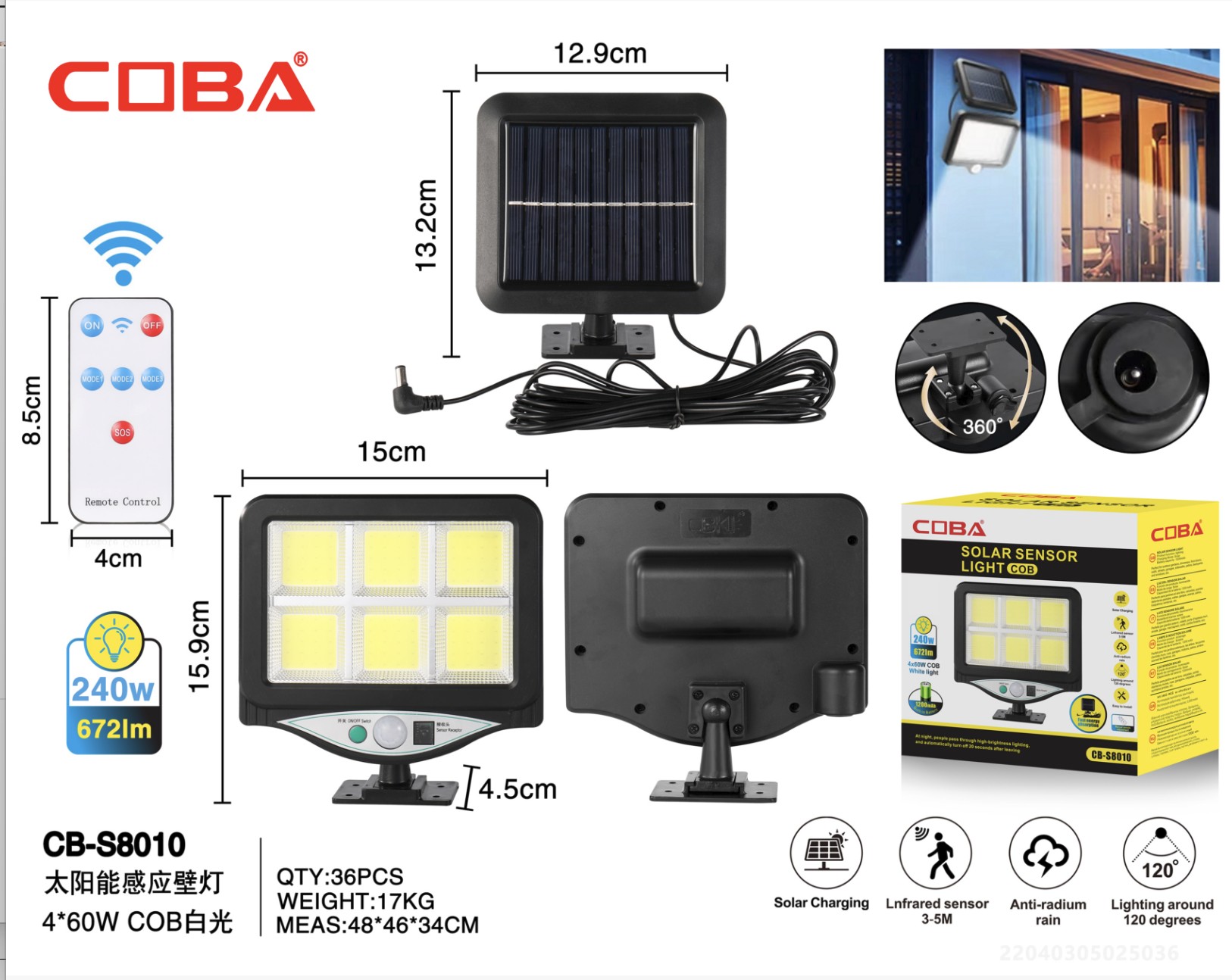 Lampa solara COBA CB-S8010-6COB