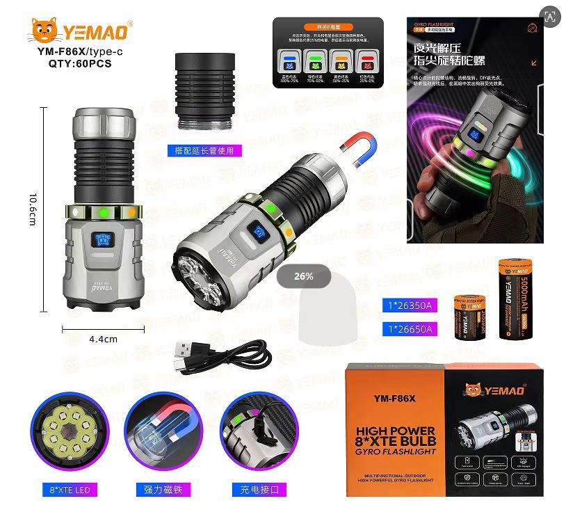 Lanternă YEMAO YM-F86X cu 8 LED-uri XTE