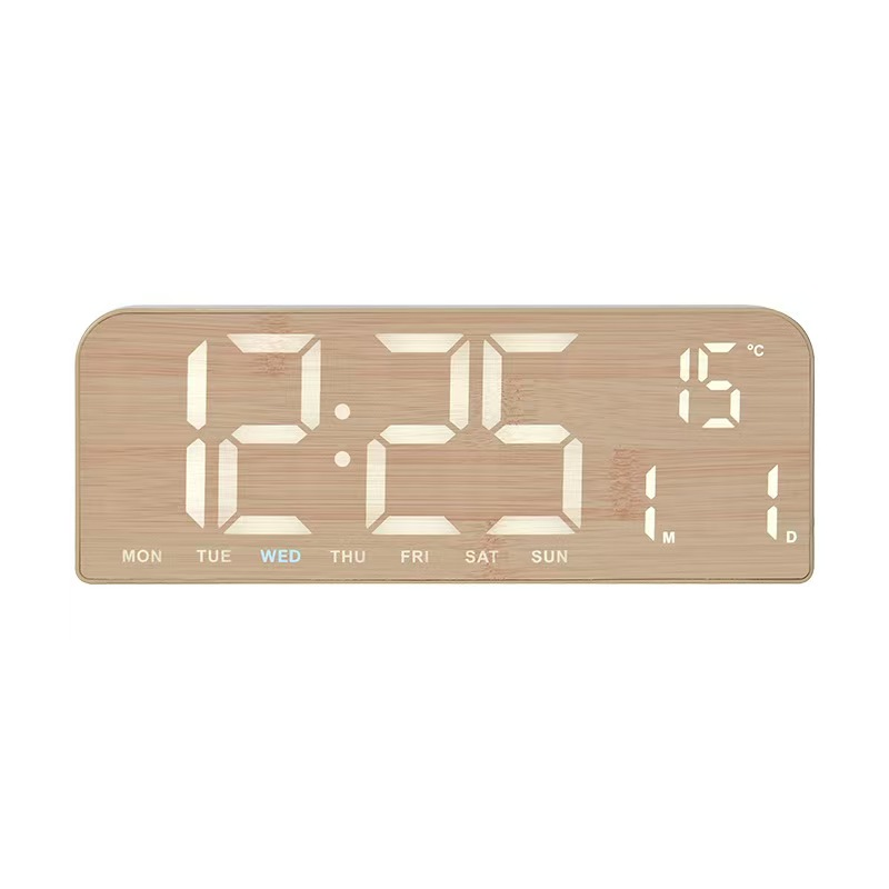 Ceas electronic de birou 8057, aspect lemn
