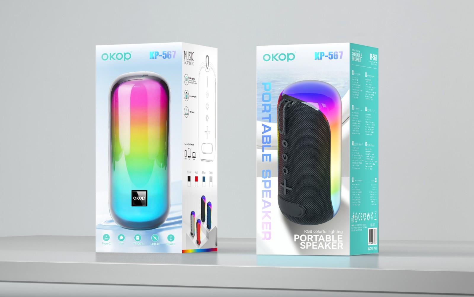 Boxă portabilă OKOP KP-567, Bluetooth 5.4 și lumini LED