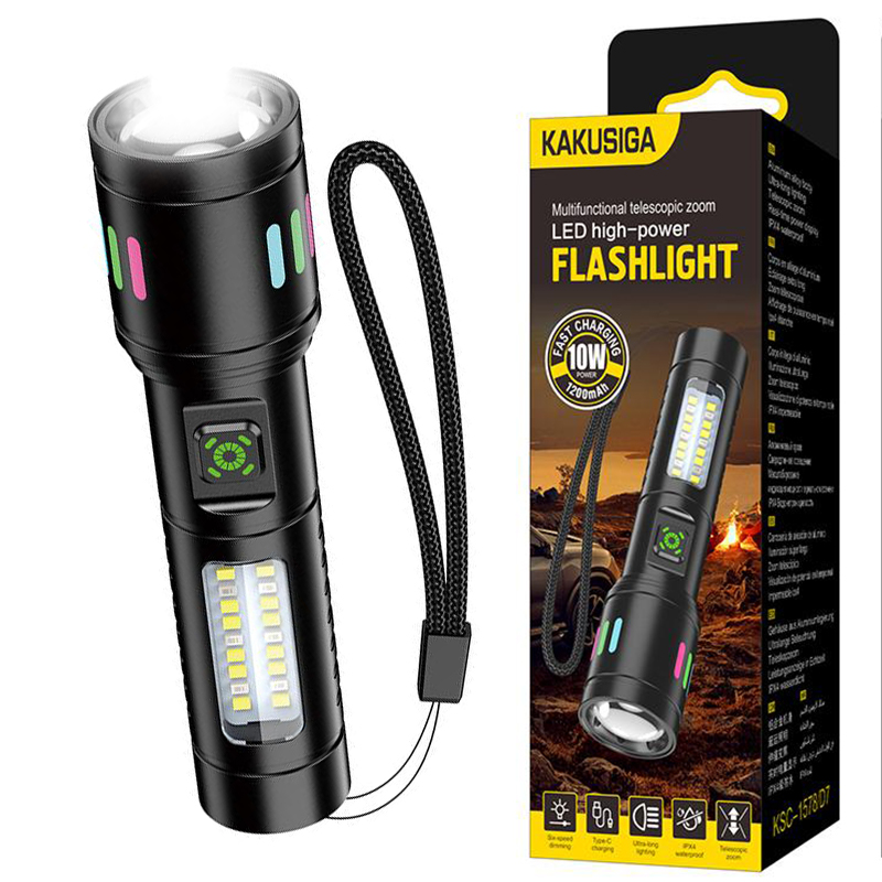 Lanterna LED, Kaku (KSC-1578), Zoom Radius 500m, 5 Tipuri de Iluminari, Utilizare ~2h, Lanterna Laterala, 1200mAh