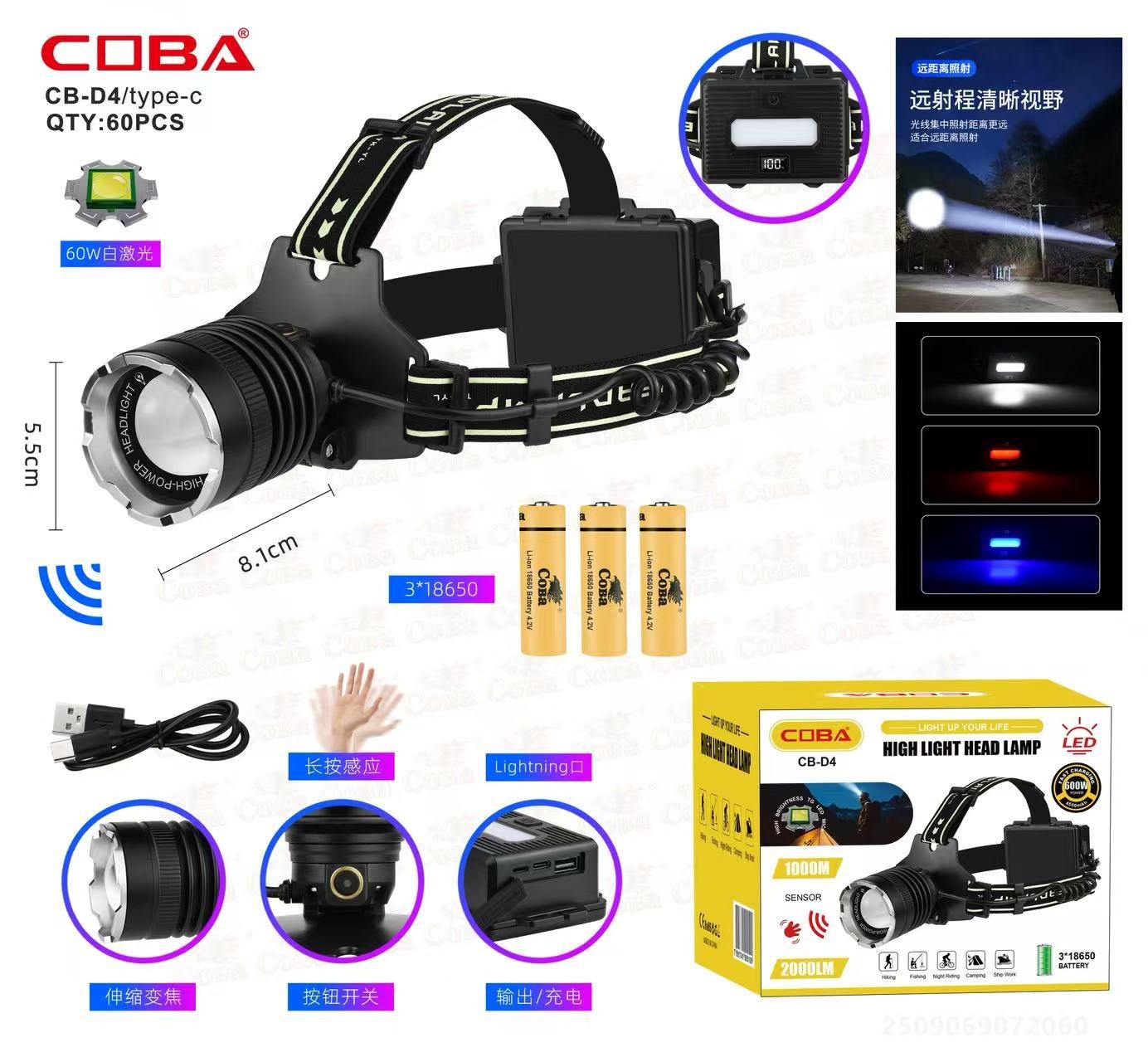 Lanterna de cap COBA CB-D4-TG