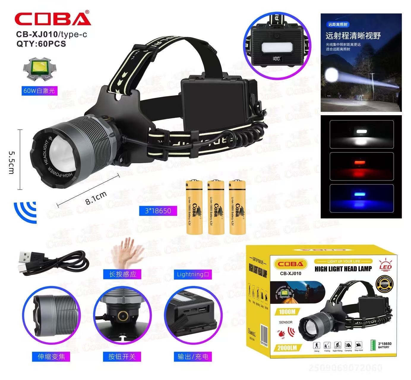 Lanterna de cap COBA CB-XJ010-TG